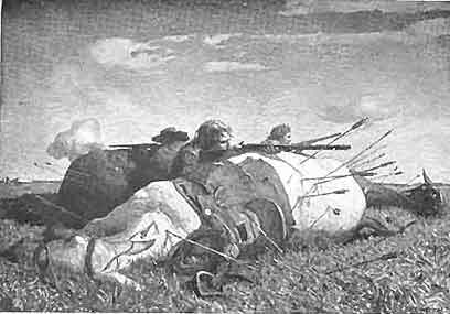 A Shower of Arrows Rained On Our Dead Mules From the
Closing Circle of Red-Men.