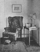 A lamp would be an addition to this corner. The footstool
is Victorian and a bit clumsy.