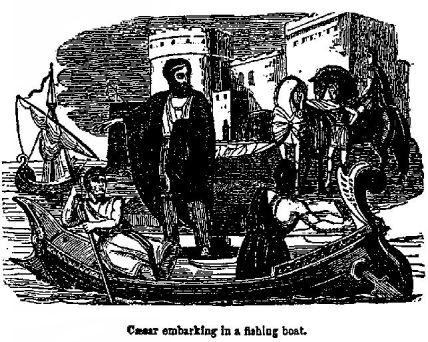 C&aelig;sar embarking in a fishing boat.