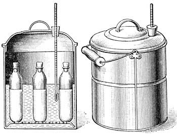FIG. 160.&mdash;Pasteurizing apparatus, an arrangement by
which milk is conveniently heated to destroy disease germs.