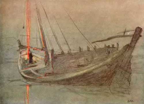 AN OLD WORLD CRAFT, A TYPE OF BOAT UNCHANGED SINCE THE
DAYS OF SINBAD