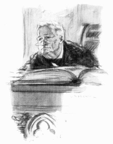 Judge Crutchfield&mdash;a white-haired, hook-nosed man of more than seventy, peering
over his eyeglasses with a look of shrewd, merciless divination