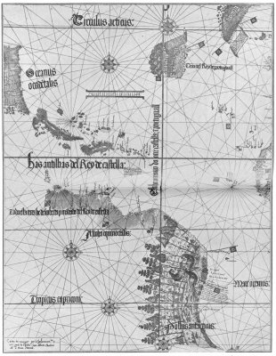 The New World in the Cantino Chart of 1502, showing the
state of geographical knowledge at the time of the death of Columbus.