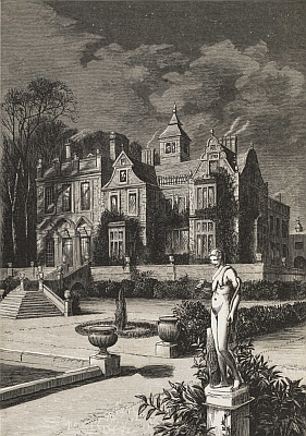 "The old family mansion, partly thrown in deep shadow, and partly lit up by the cold moonshine"&mdash;Frontispiece.