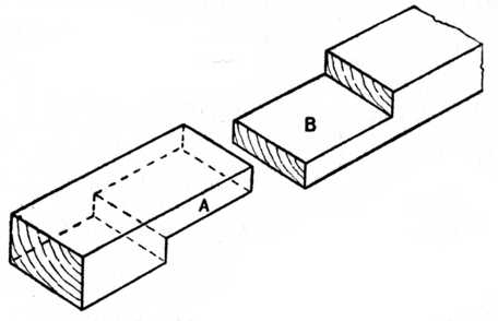Fig. 211.&mdash;Half-Lap Scarf
Joint for Light Timber.