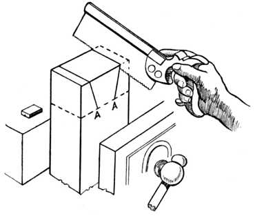 Fig. 308.&mdash;Sawing the Dovetails.
