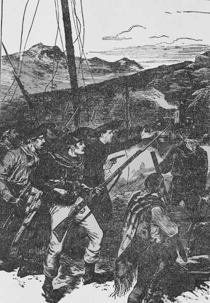 "THREE OR FOUR SHOTS RANG OUT, OUR TRAIN WAS OFF THE
TRACK."&mdash;Page 281.