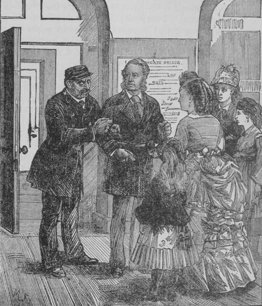 VISITOR TRYING ON THE HANGMAN'S IR ON PINIONING BELT AT
NEWGATE.