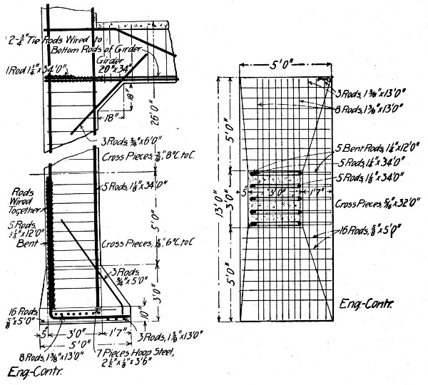 Fig. 236.&mdash;Detail of Column and Cantilever Column Footing
for Four-Story Garage.