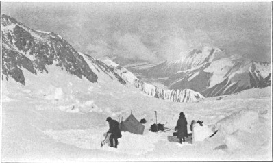 Second camp in the Grand
Basin&mdash;looking down, 16,500 feet.