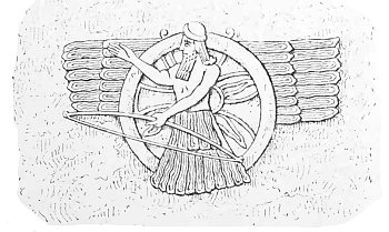 Fig. 19.&mdash;The winged globe with human figure; from Layard.
