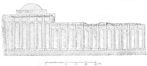 Fig. 103.&mdash;Lateral fa&ccedil;ade of the palace at Firouz-Abad; from
Flandin and Coste.