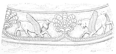 Fig. 139.&mdash;Winged bulls and palmette; from Layard.