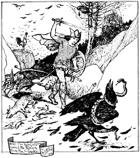 
How the King's Son saved the Raven from the Snake.
