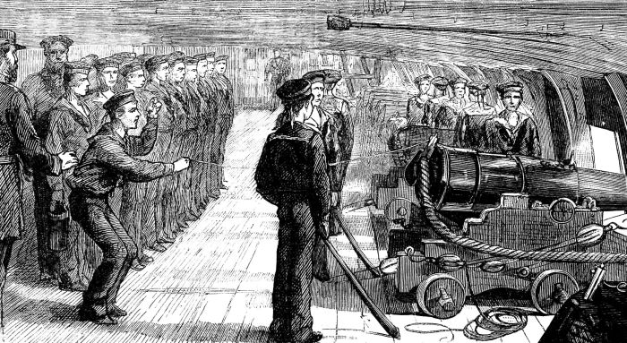 GUN-DECK&mdash;FIRING A SALUTE.