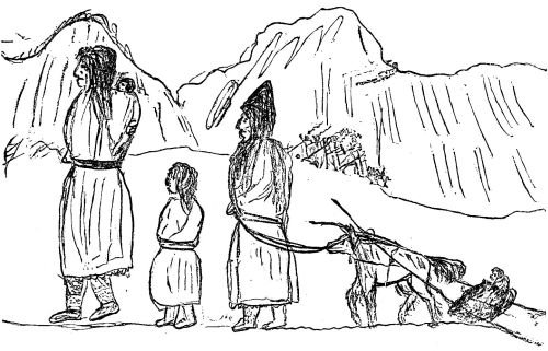 INDIANS HUNTING FOR FOOD.&mdash;Drawn by Bertie Brown.
