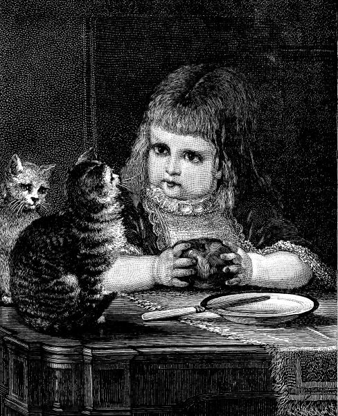 "KITTY, YOU CAN'T HAVE MY APPLE."&mdash;Engraved from a Picture by F. Dielman, by Permission of R.&nbsp;E. Moore, American Art
Gallery, New York.