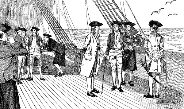 FRANKLIN ON HIS WAY TO FRANCE.&mdash;Drawn by Howard Pyle.