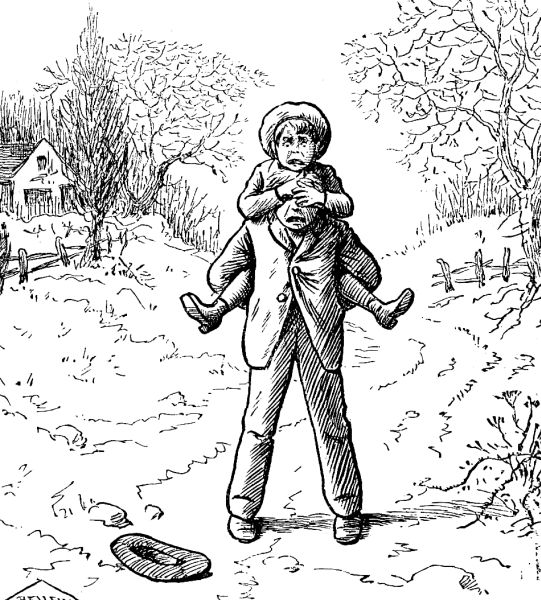 PLEASANT FOR JIM. Small Boy. "Oh-ow-ow! Look out, Jim&mdash;here is a great b-b-b-big Bull-dog
coming at us!"