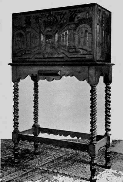 Plate 45.&mdash;Cabinet with falling front, in the
drawing-room, Roehampton House.

