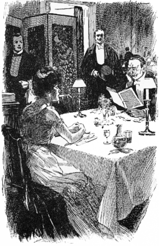 Her companion, who was intent upon the wine list,
noticed nothing