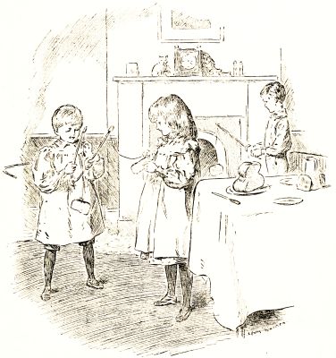 We made holes at the crusty side of the slices, and tied
them with string.