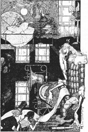 Was sitting with One Ankle across the Knee of his Other
Leg