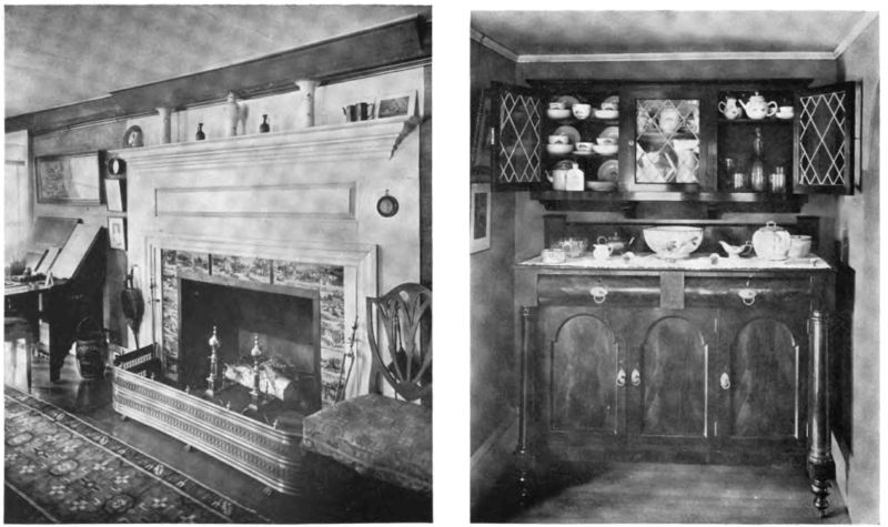 Plate XV.&mdash;Fireplace with Scriptural Tiles, Pickering House; The Old Pickering Sideboard.