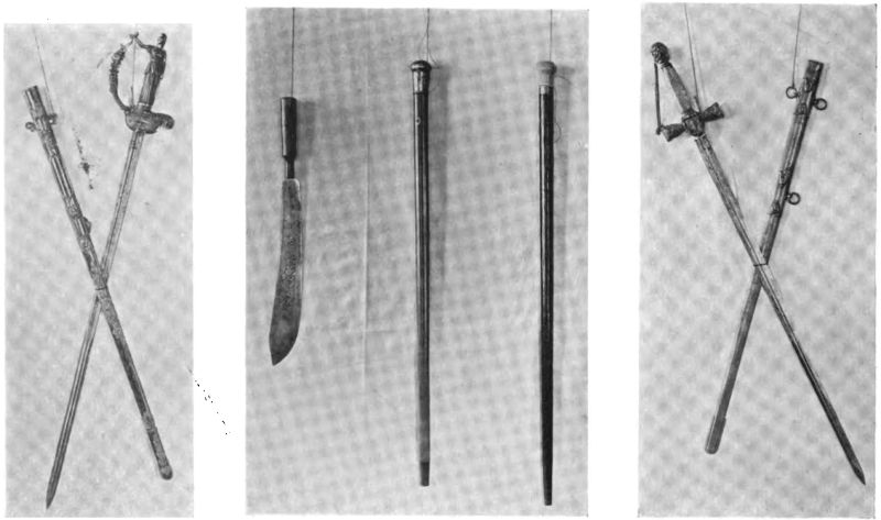 Plate LVI.&mdash;Sword given by the State of New Hampshire to President Pierce; Bowie Knife used at Barbecue given at Hillsboro for Pres. Pierce and Canes presented to him by Notable Personages; Sword presented by ladies of Concord, to President Pierce.