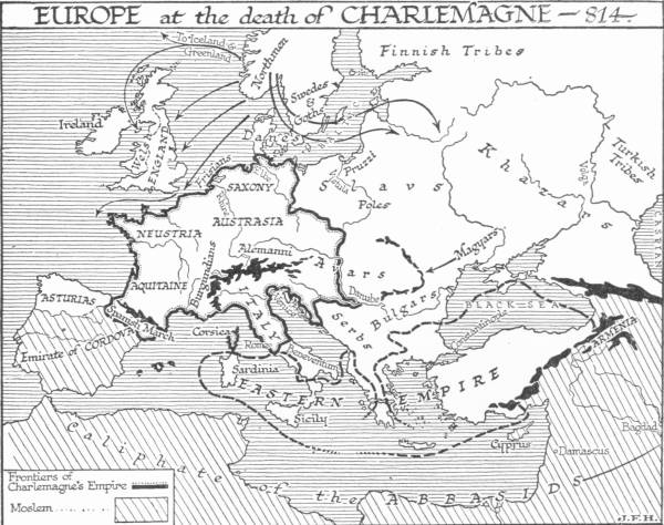 Map: Europe at the death of Charlemagne&mdash;814