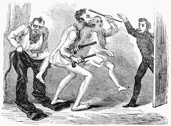 I'm darned if the critter warnt bizzy tryin' to git on
Linkin's trowsers.