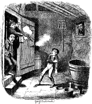 DE KREET WERD HERHAALD.... EEN FLITS.... EEN HARD
GELUID.... ROOK, EEN GEKRAAK ERGENS, WAAR WIST HIJ NIET....