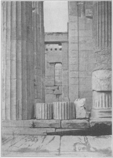 Figure 1

View of the east window of the Pinakotheke showing its relation to the
east anta of the portico
