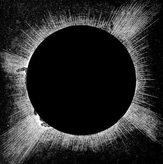 Fig. 47.

Total eclipse of the sun, as drawn by Major Tennant at Guntoor in India,
August 18, 1868, showing corona and the protuberances seen at the
beginning of totality.