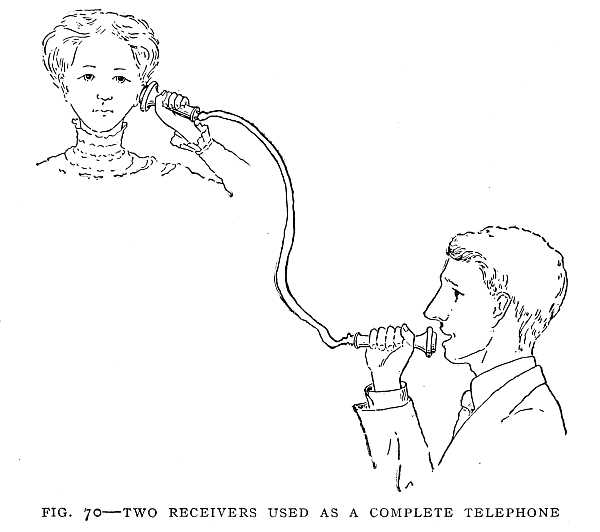 FIG. 70&ndash;TWO RECEIVERS USED AS A COMPLETE TELEPHONE