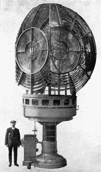 By permission of Messrs. Chance Bros. and Co., Ltd.
A Huge Lamp
The marvellous arrangement of lenses and prisms which enables the
lighthouse to send out its guiding flashes, with the mechanism for turning it.
Made for "Chilang" Lighthouse, China


Frontispiece

