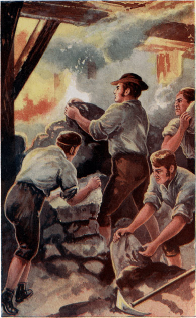 &ldquo;Stephenson fighting the fire in Killingworth Colliery.&rdquo;