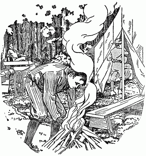 THE SCOUTS BUSIED THEMSELVES MAKING PREPARATIONS FOR THE CAMP
MEAL