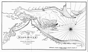 Plan
of
Moos River
in
Hudsons Bay, North America
Lat. 53�N. Lon. 83�W. from London
by S.H. 1774.