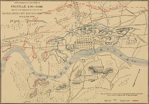 APPROACHES AND DEFENSES OF KNOXVILLE, E. TENNESSEE. SHOWING
THE POSITIONS OCCUPIED BY THE UNITED STATES AND CONFEDERATE FORCES DURING THE SIEGE