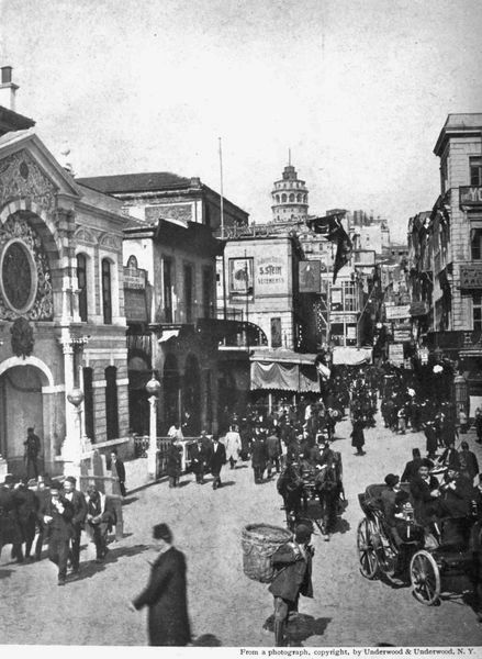 STREET VISTA IN GALATA FROM END OF BRIDGE,
CONSTANTINOPLE