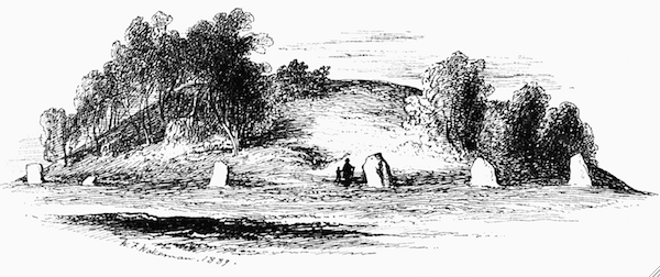 THE BRUGH OF THE BOYNE, NEW GRANGE, COUNTY MEATH.
(From the South.)