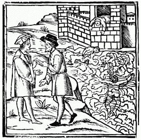 FIG. 33.&mdash;Hero and Leander. From the Ovid of 1515.
Venice.