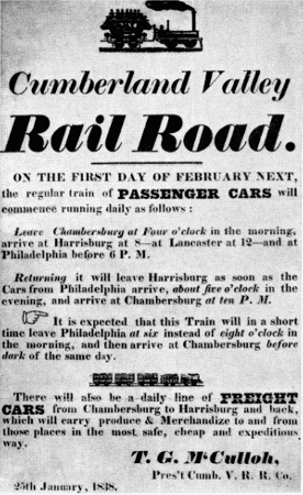 Figure 5.&mdash;An early broadside of the Cumberland Valley Railroad.