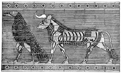 Fig. 64.&mdash;Wall Decoration of Enamelled Tiles.