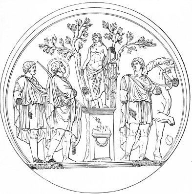 Fig. 303.&mdash;Relief of Trajan, from the Arch of Constantine
in Rome.