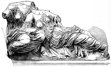 Fig. 208.&mdash;From the Eastern Gable of the Parthenon.
Aphrodite and Peitho.