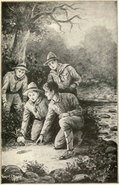 PRESENTLY ALL FOUR WERE EXAMINING&mdash;A HUMAN FOOTPRINT.