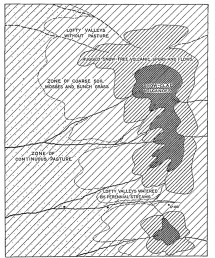 Fig. 25&mdash;Regional diagram for the Maritime Cordillera to
show the physical relations in the district where the highest habitation
in the world are located. For location, see Fig. 20. It should be
remembered that the orientation of these diagrams is generalized. By
reference to Fig. 20 it will be seen that some portions of the crest of
the Maritime Cordillera run east and west and others north and south.
The same is true of the Cordillera Vilcapampa, Fig. 36.