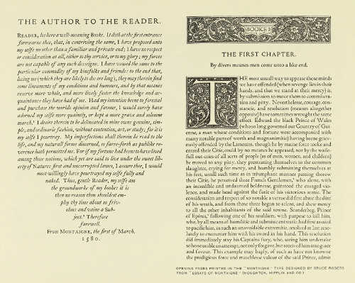 OPENING PAGES PRINTED IN THE “MONTAIGNE” TYPE DESIGNED
BY BRUCE ROGERS FROM “ESSAYS OF MONTAIGNE” (HOUGHTON, MIFFLIN AND CO.)